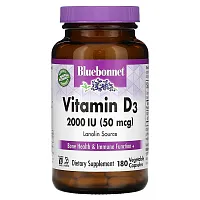 Bluebonnet Nutrition, Vitamin D3, 50 mcg (2,000 IU), 180 Vegetable Capsules