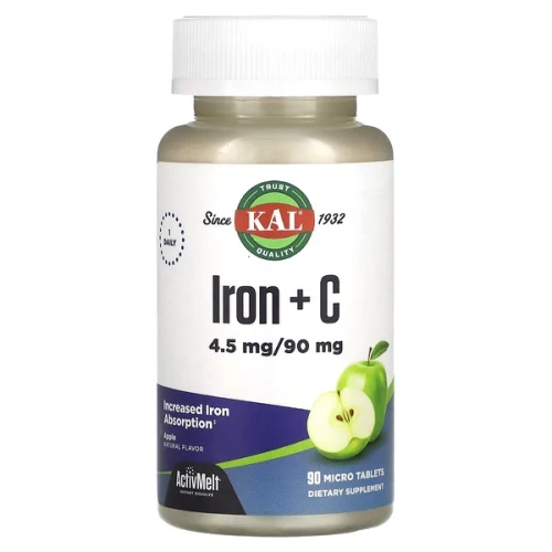 KAL, Iron + C, Apple, 90 Micro Tablets