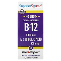 Superior Source, Cyanocobalamin B-12, B-6 &amp; Folic Acid, 60 MicroLingual Instant Dissolve Tablets