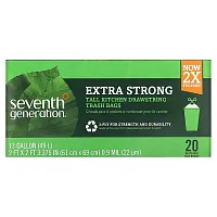 Seventh Generation, Tall Kitchen Drawstring Trash Bags,  Extra Strong, White, 20 Bags, 13 Gal (49 L) Each