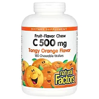 Natural Factors, Vitamin C Fruit-Flavor Chew, Tangy Orange, 500 mg, 180 Chewable Wafers