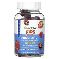 Lifeable, Kids Probiotic with Probiotic Fiber Gummies, Sugar Free, Berry, 2.5 Billion CFU, 60 Gummies