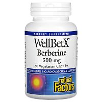 Natural Factors, WellBetX, берберин, 500 мг, 60 вегетарианских капсул