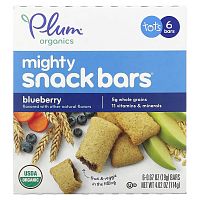 Plum Organics, Mighty Snack Bars, для малышей, голубика, 6 батончиков по 19 г (0,67 унции) каждый