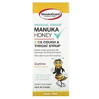 ManukaGuard, Manuka Honey, Kids Cough &amp; Throat Syrup, Daytime, Honey Lemon, 4 fl oz (118 ml)