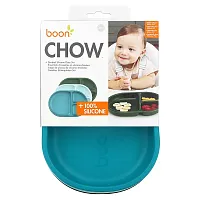 Boon, Chow, Divided Silicone Plate Set, 6m+, Blue, 3 Pack