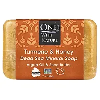 One with Nature, Dead Sea Mineral Bar Soap, Turmeric &amp; Honey, 7 oz (198 g)