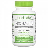 Hyperbiotics, PRO-Moms, с киви, 5 млрд КОЕ, 30 таблеток медленного высвобождения