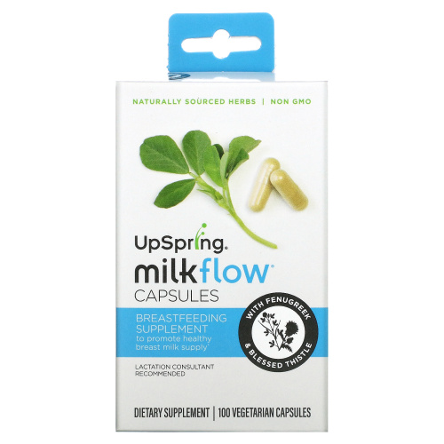 UpSpring, Milkflow, пажитник и кникус благословенный, 100 растительных капсул