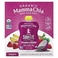 Mamma Chia, Organic Chia Squeeze Vitality Snack, Strawberry Banana, 4 Pack, 3.5 oz (99 g) Each