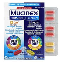 Mucinex, Fast-Max Day Cold &amp; Flu and Nightshift Night Severe Cold &amp; Flu, Maximum Strength, For Ages 12+, 2 Bottles, 40 Caplets