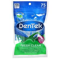 DenTek, Fresh Clean, зубочистка с зубной нитью,  средство для гигиены полости рта, 75 зубочисток