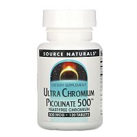 Source Naturals, ультра пиколинат хрома 500, 500 мкг, 120 таблеток