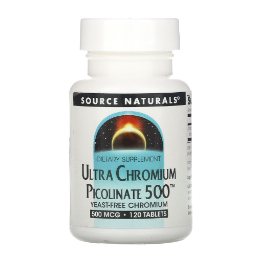 Source Naturals, ультра пиколинат хрома 500, 500 мкг, 120 таблеток