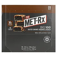 MET-Rx, Big 100, Meal Replacement Bar, Salted Caramel Brownie Crunch , 9 Bars, 3.52 oz (100 g) Each