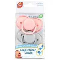 RaZbaby, Keep-It-Kleen Pacifier, 0-36m, Pink &amp; Gray, 2 Pacifiers