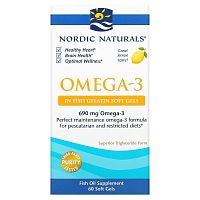 Nordic Naturals, омега-3, с лимонным вкусом, 345 мг, 60 капсул