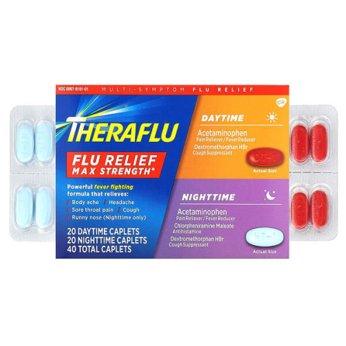 Theraflu, Flu Relief Max Strength, Daytime &amp; Nighttime , 40 Caplets