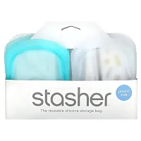 Stasher, Reusable Silicone Storage Bag, Pocket Size, Clear &amp; Aqua, 2 Pack, 4 oz (42 g) Each