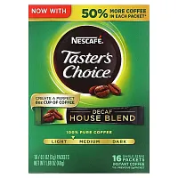 Nescafé, Taster&#x27;s Choice, Instant Coffee, House Blend, Light/Medium Roast, Decaf, 16 Packets, 0.1 oz (3 g) Each