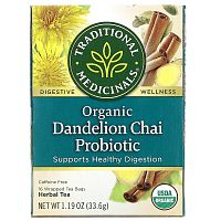 Traditional Medicinals, Organic Dandelion Chai Probiotic, пробиотический чайс одуванчиком, 16 чайных пакетиков, 33,6 г (1,19 унции)