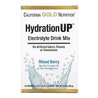 California Gold Nutrition, HydrationUP, смесь для приготовления электролитического напитка, ягодный микс, 20 пакетиков, 4,7 г (0,17 унции) в каждом