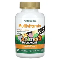 NaturesPlus, Animal Parade Gold, Children&#x27;s Multivitamin, Orange, Sugar Free, 120 Animal-Shaped Tablets