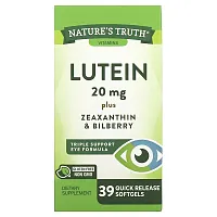 Nature&#x27;s Truth, Lutein plus Zeaxanthin &amp; Bilberry, 20 mg, 39 Quick Release Softgels