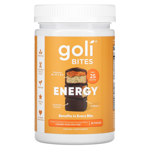 Goli Nutrition, Energy Bites, шоколад с соленой карамелью, 30 шт.