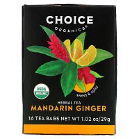 Choice Organic Teas, Herbal Tea, мандарин и имбирь, без кофеина, 16 чайных пакетиков, 29 г (1,02 унции)