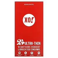 Here We Flo, XO! Ultra-Thin, Righteous Rubber Lubricated Condoms, Unscented, 24 Condoms