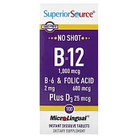 Superior Source, B-12, B-6 &amp; Folic Acid, Plus D3, 100 MicroLingual Instant Dissolve Tablets