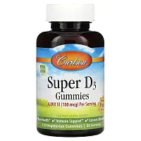 Carlson, Super D3 Gummies,  Natural Fruit, 4,000 IU, 120 Vegetarian Gummies (25 mcg (1,000 IU) per Gummy)