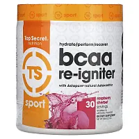 Top Secret Nutrition, Sport, BCAA Re-Igniter with Astapure Nautral Astaxanthin, Raspberry Sherbet, 9.80 oz (278 g)