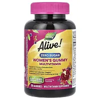 Nature&#x27;s Way, Alive! Women&#x27;s Gummy Multivitamin, Zero Sugar, Strawberry, 50 Gummies