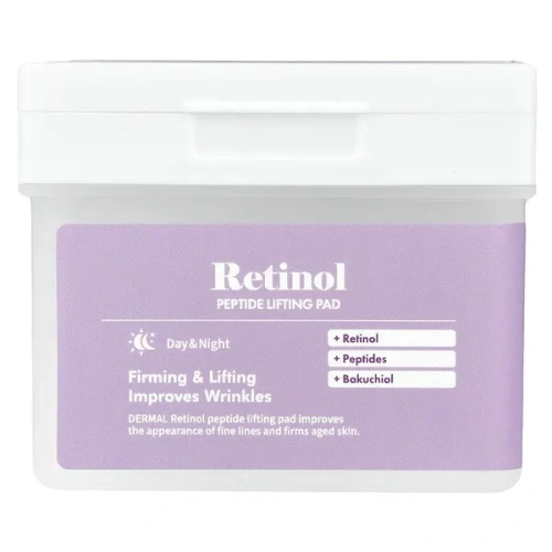 Dermal, Retinol Peptide Lifting Pad, 120 Cotton Hole Pads