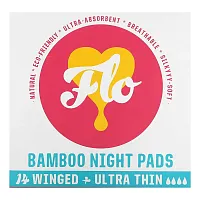 Here We Flo, Bamboo Night Pads Ultra Thin with Wings, 14 Pads