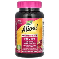 Nature&#x27;s Way, Alive! Women&#x27;s 50+ Premium Gummy Multivitamin, Cherry &amp; Grape, 75 Gummies