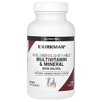 Kirkman Labs, Children&#x27;s Chewable MultiVitamin &amp; Mineral with Xylitol, Natural Mango Peach, 120 Tablets