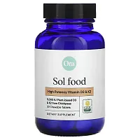 Ora, Sol Food, High Potency Vitamin D3 &amp; K2, 30 Chewable Tablets