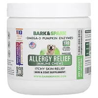 Bark&amp;Spark, Allergy Relief Immune Chews, Itchy Skin Relief, For Dogs, Bacon Flavor, 120 Soft Chews, 9.3 oz (264 g)