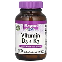 Bluebonnet Nutrition, Vitamin D3 &amp; K2, 60 Vegetable Capsules