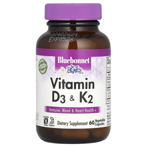 Bluebonnet Nutrition, Vitamin D3 &amp; K2, 60 Vegetable Capsules