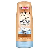 Jergens, Natural Glow, увлажняющее средство для нанесения на влажную кожу, придает упругость, для светлых и средних тонов кожи, 221 мл