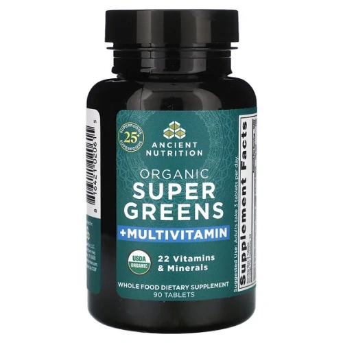 Ancient Nutrition, Organic Super Greens + Multivitamin, 90 Tablets