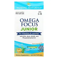 Nordic Naturals, Omega Focus Junior, Ages 6-18, 120 Mini Soft Gels