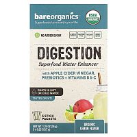 BareOrganics, Digestion, Superfood Water Enhancer, Organic Lemon, 5 Stick Packets, 0.25 oz (7 g) Each