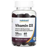 Nutricost, Vitamin D3 Gummies, Mixed Berry, 125 mcg, 120 Gummies (62.5 mg per Gummy)