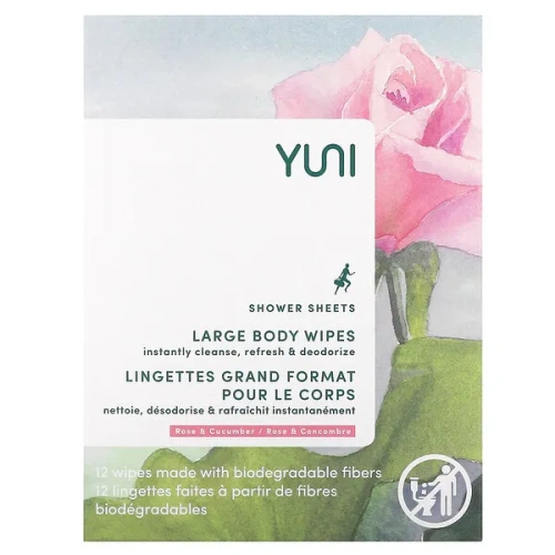 Yuni Beauty, Shower Sheet, Rose &amp; Cucumber, 12 Wipes