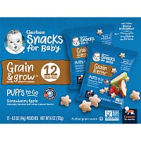 Gerber, Snacks for Baby, Grain &amp; Grow, Puffs to Go, 8+ Months, Strawberry Apple, 12 Snack Packs,  0.5 oz (14 g) Each